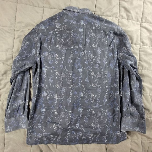 Canali Mens Large Black Button Shirt Floral Long Sleeve Formal Casual Party - Picture 2 of 8